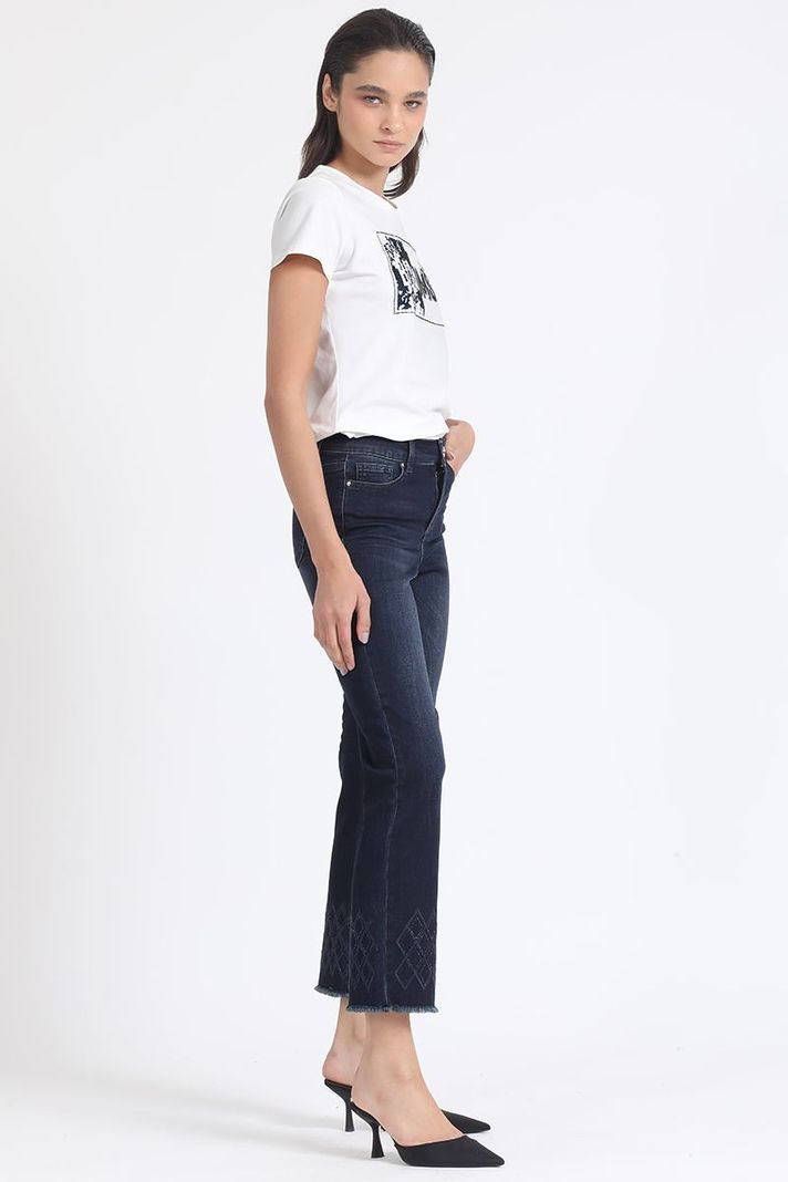 Jeans Slim Tiro Medio, Bordado, Indigo Liola-1
