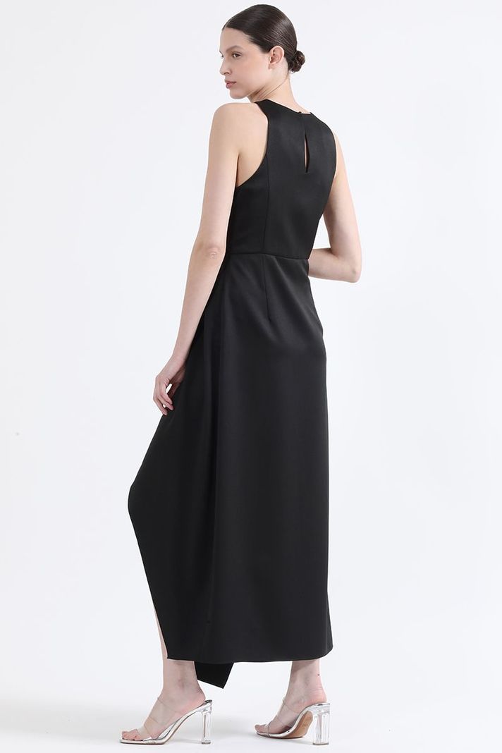 Vestido Maxi, Rucha Asimetrica, Negro Liola-3