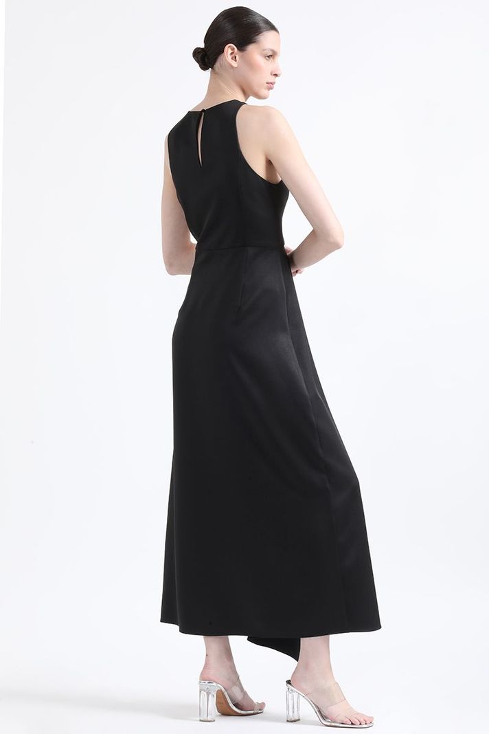 Vestido Maxi, Rucha Asimetrica, Negro Liola-5