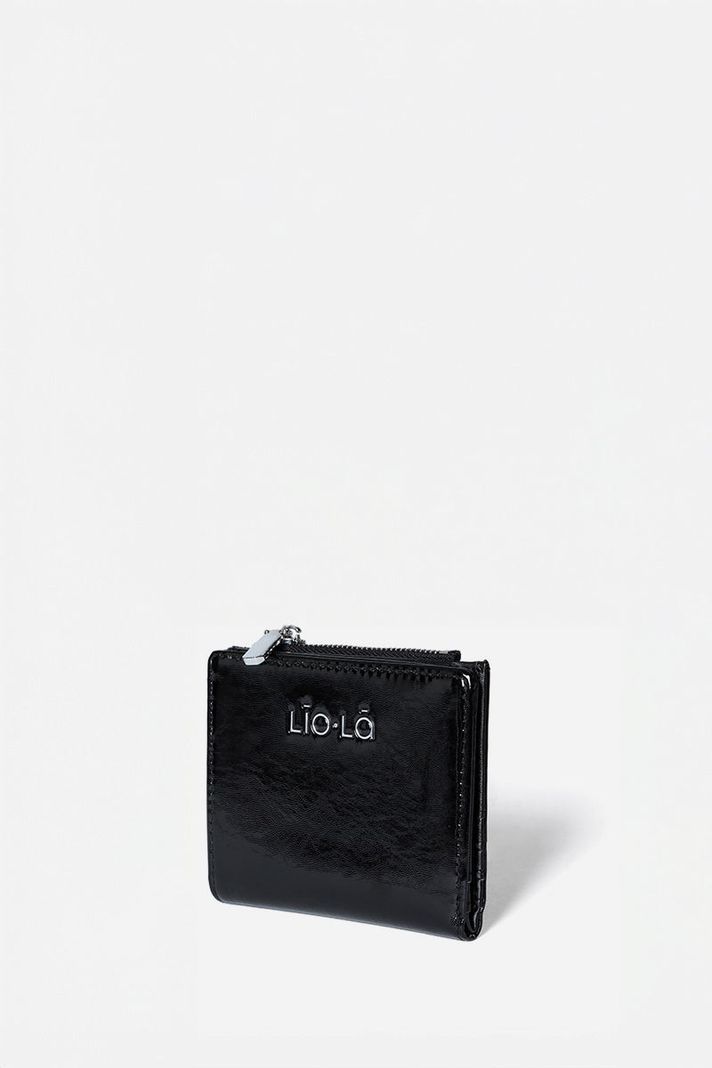 Billetera Pequeña, Charol Efecto Cuero,Negro Liola-1