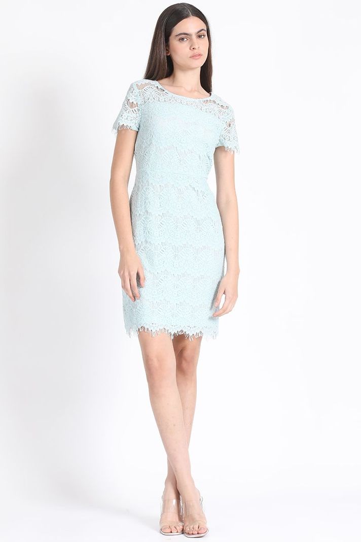 Vestido Corto Encaje Celeste Liola-1