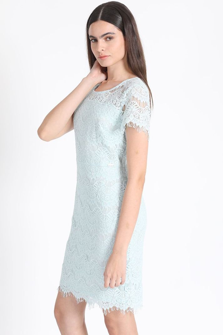 Vestido Corto Encaje Celeste Liola-2