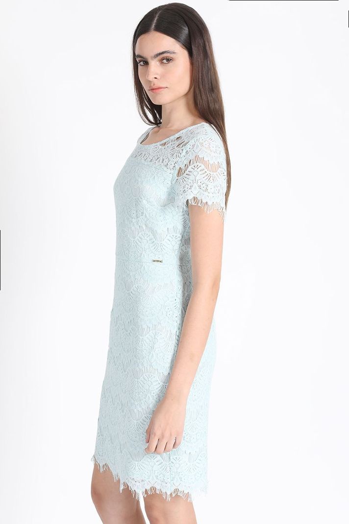 Vestido Corto Encaje Celeste Liola-4