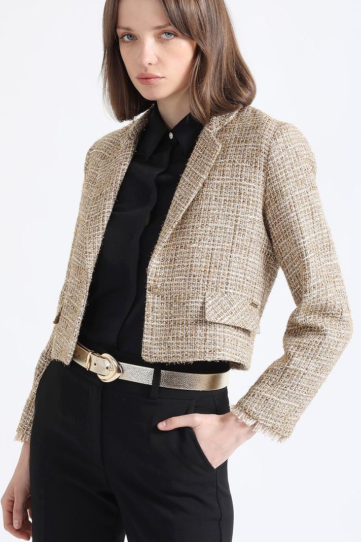 Blazer Cropped, Tweed Fantasia Beige Liola-2