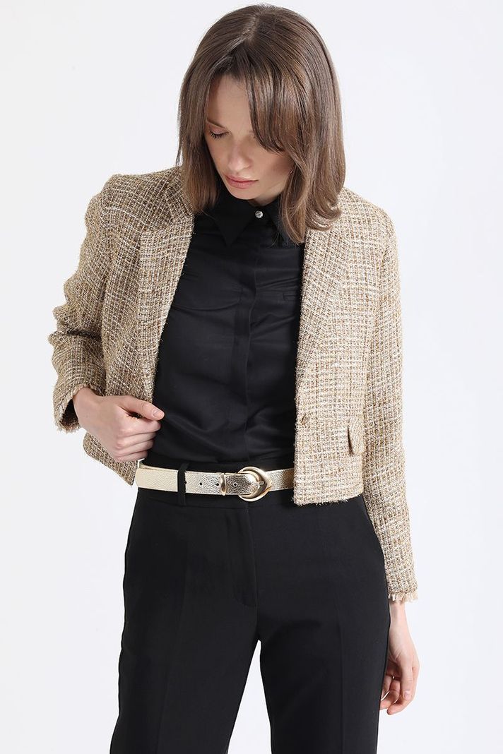 Blazer Cropped, Tweed Fantasia Beige Liola-3