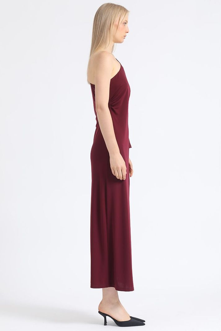 Vestido Maxi, Aplicación Strass, Un Hombro, Vino Liola-4