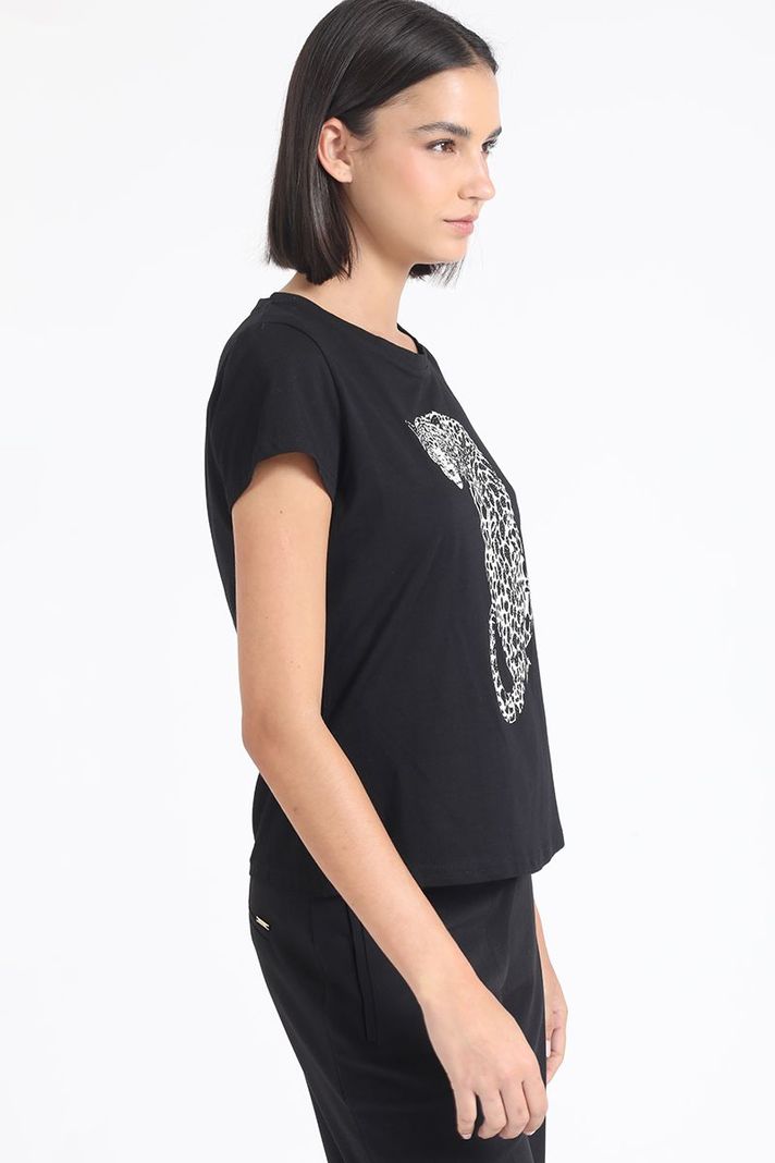 Polera Algodón, Estampado Leopardo, Negro Liola-2