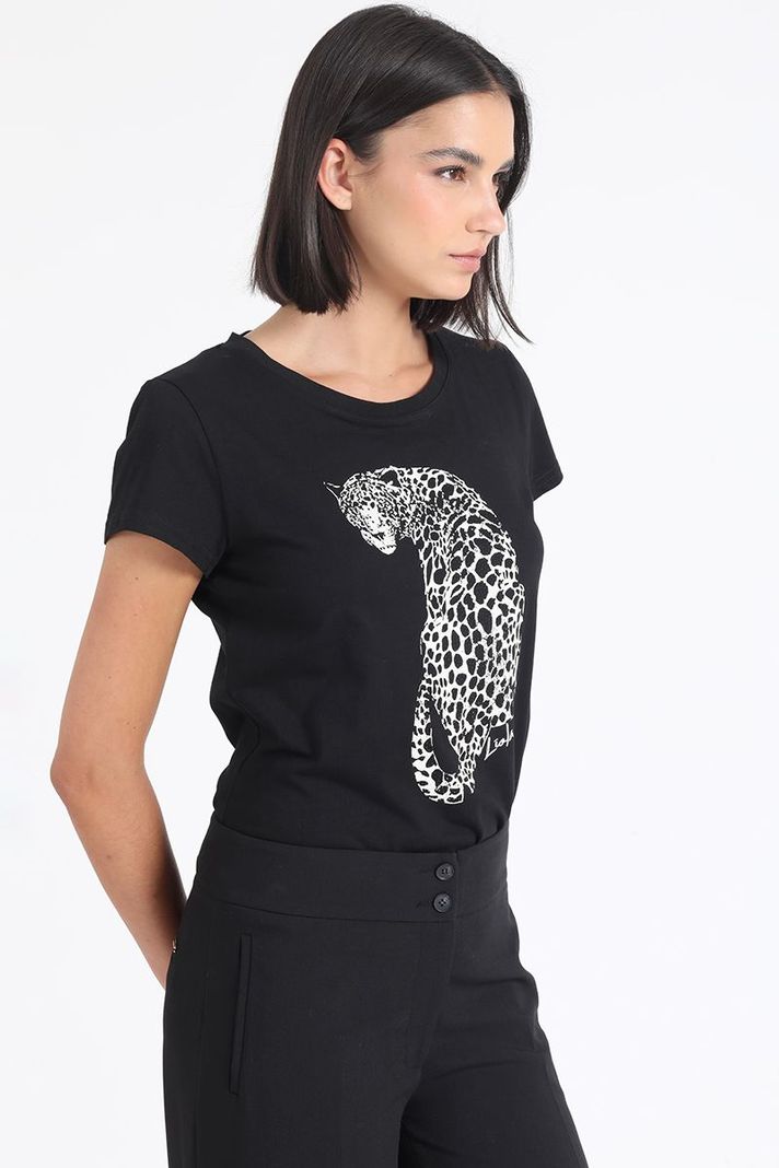 Polera Algodón, Estampado Leopardo, Negro Liola-4