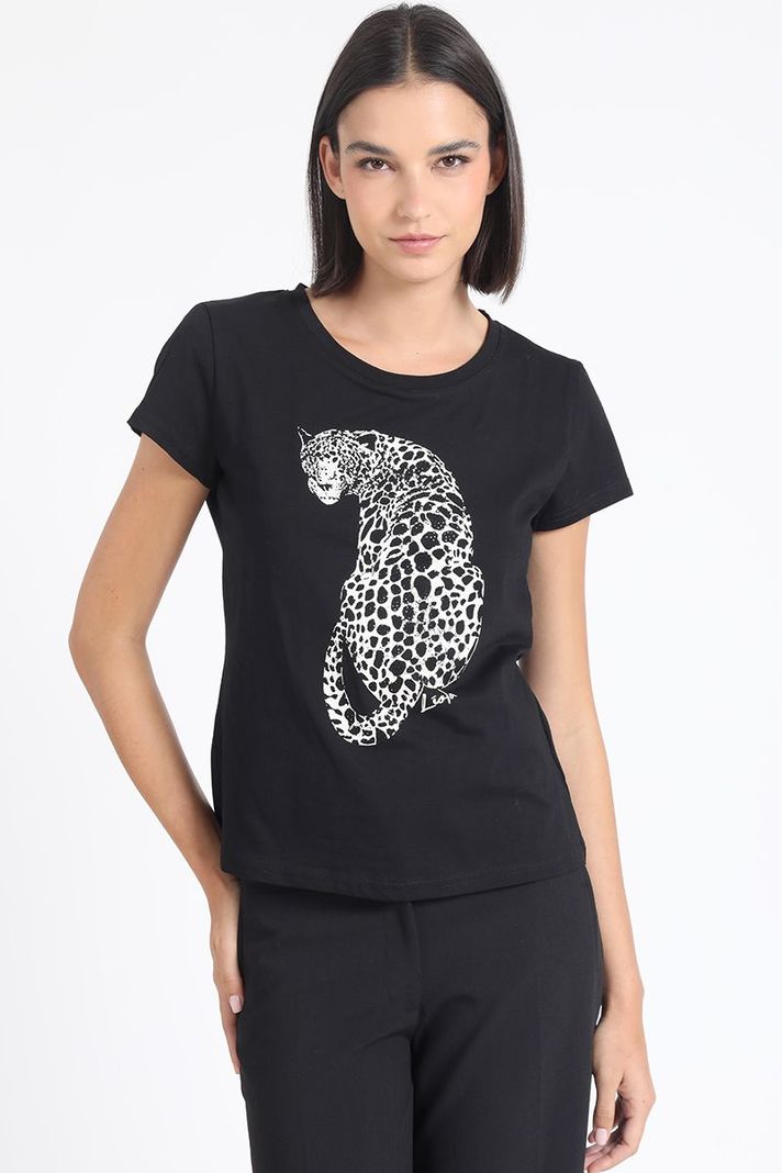 Polera Algodón, Estampado Leopardo, Negro Liola-5