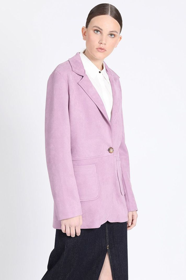 Blazer Semi Recto Efecto Gamuza, Lila Liola-0
