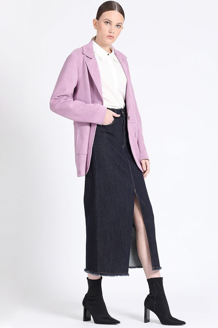 Blazer Semi Recto Efecto Gamuza, Lila Liola-2