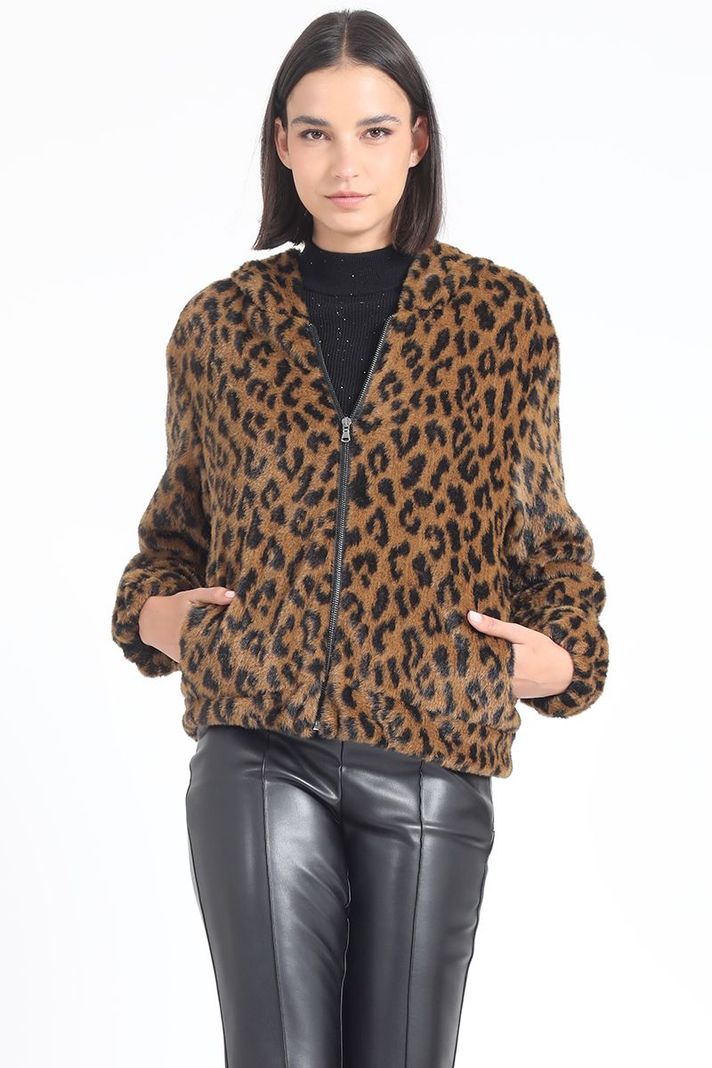 Chaqueta Bomber Efecto Piel Leopardo, Café Liola-0