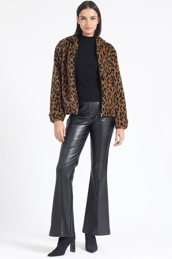 Chaqueta Bomber Efecto Piel Leopardo, Café Liola-2