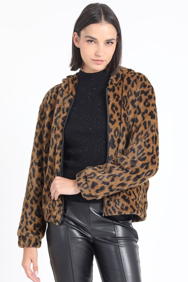 Chaqueta Bomber Efecto Piel Leopardo, Café Liola-3