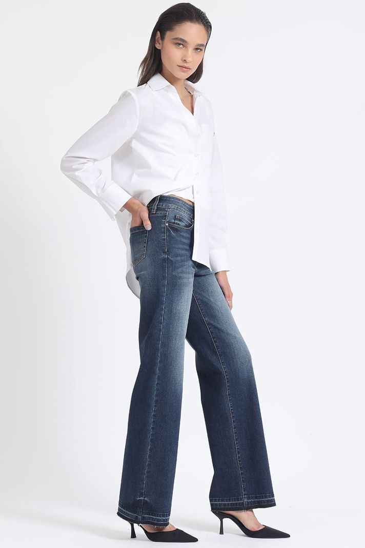 Jeans Straight Tiro Medio, Desgaste, Indigo Liola-1