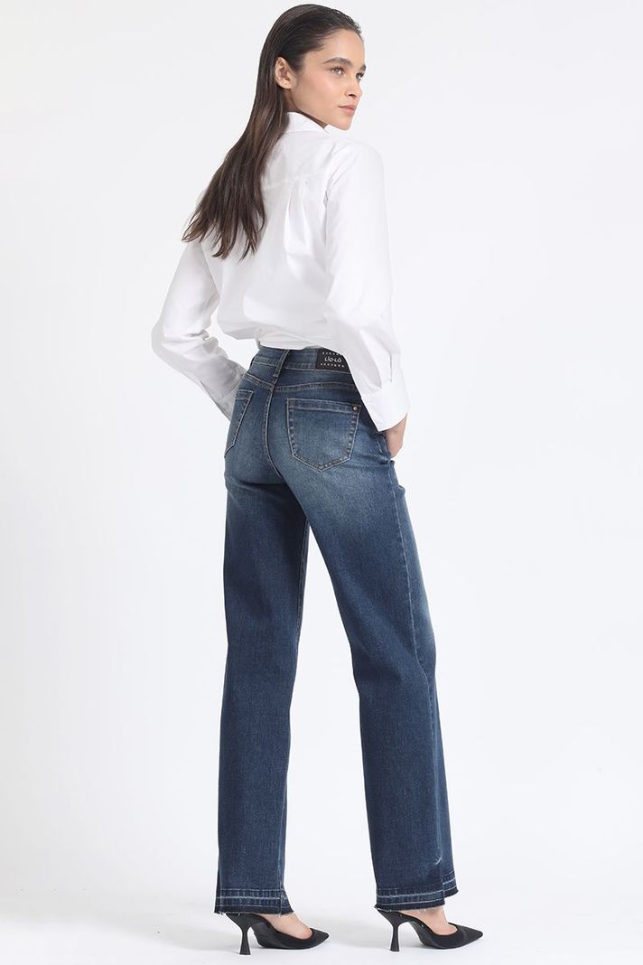 Jeans Straight Tiro Medio, Desgaste, Indigo Liola-3