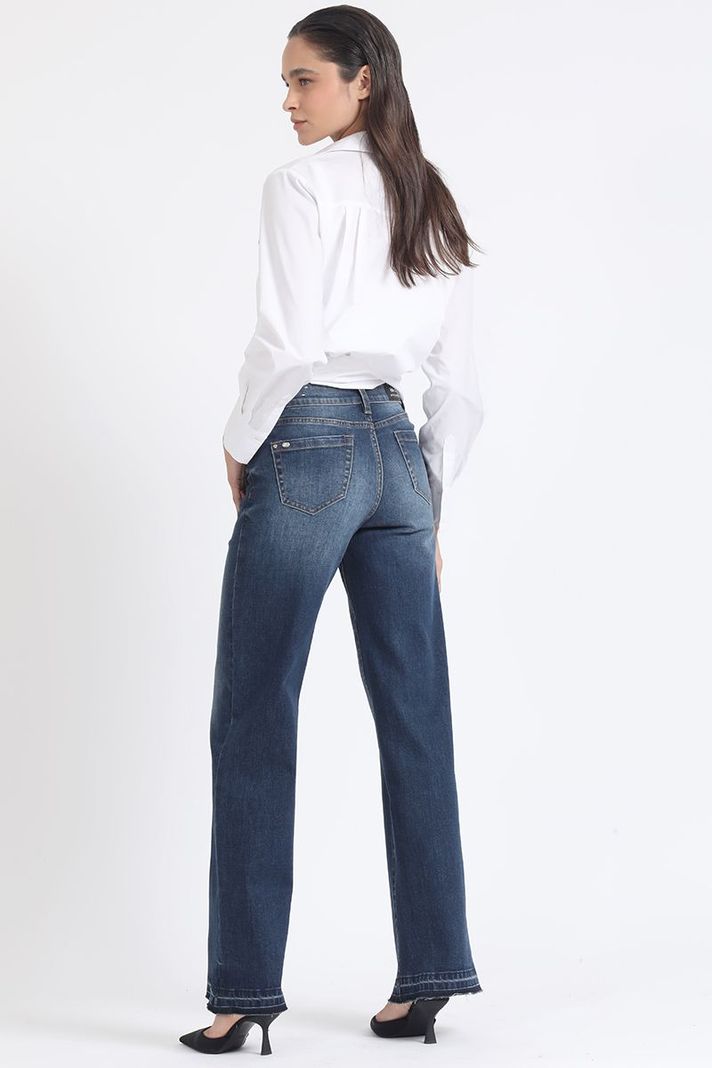 Jeans Straight Tiro Medio, Desgaste, Indigo Liola-4