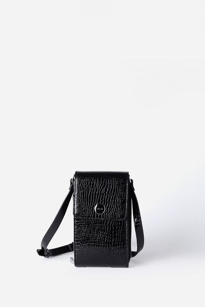 Bolso Para Celular Croco Charol, Efecto Cuero, Negro Liola-0