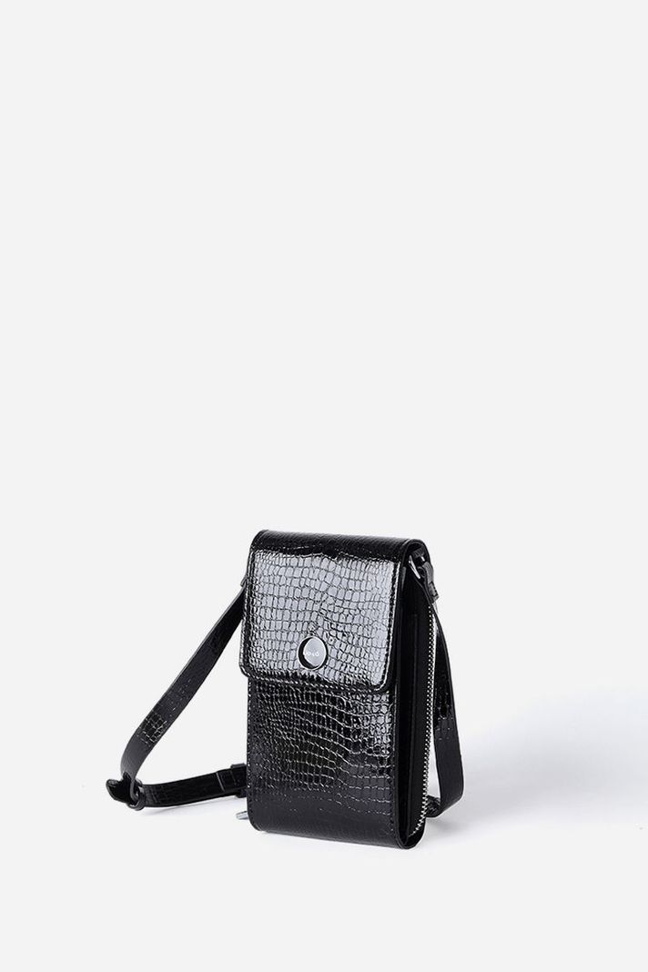 Bolso Para Celular Croco Charol, Efecto Cuero, Negro Liola-1