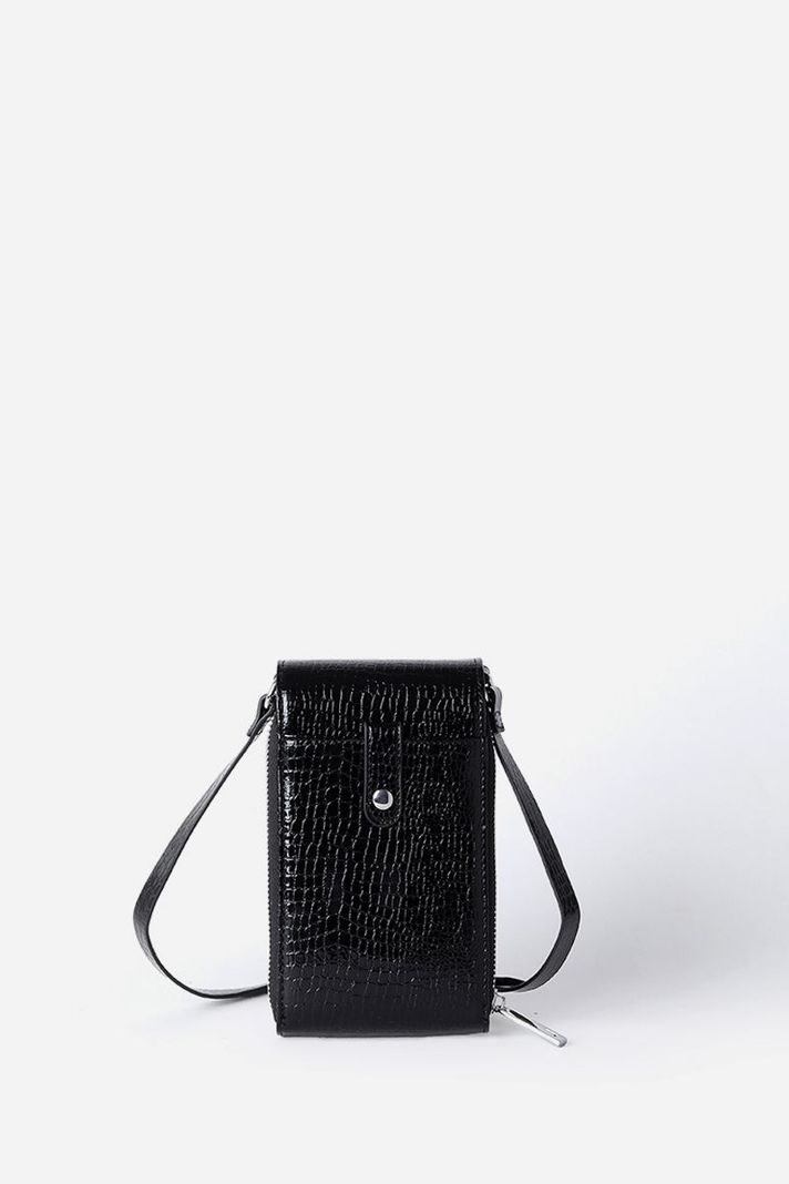 Bolso Para Celular Croco Charol, Efecto Cuero, Negro Liola-2