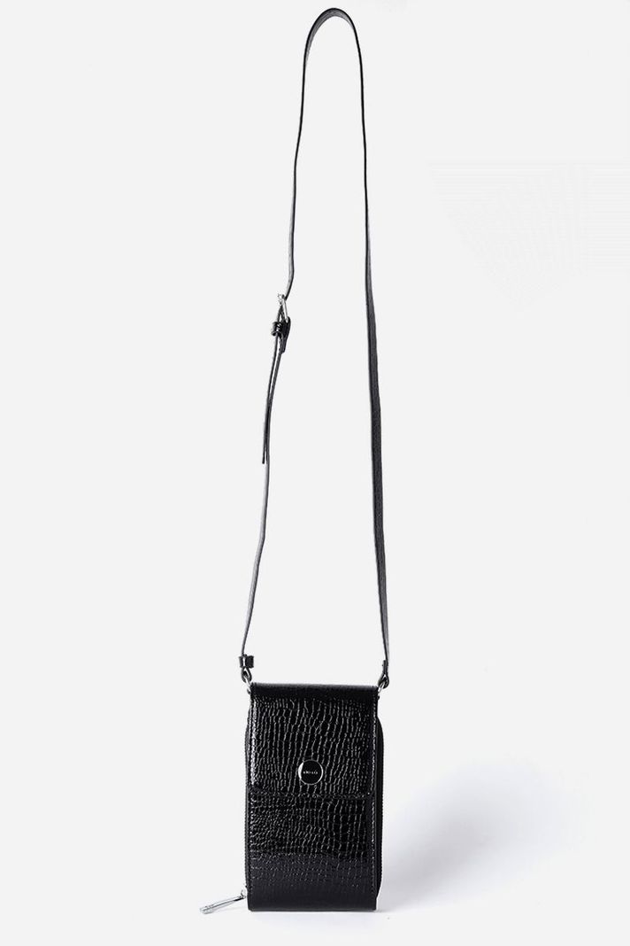 Bolso Para Celular Croco Charol, Efecto Cuero, Negro Liola-3