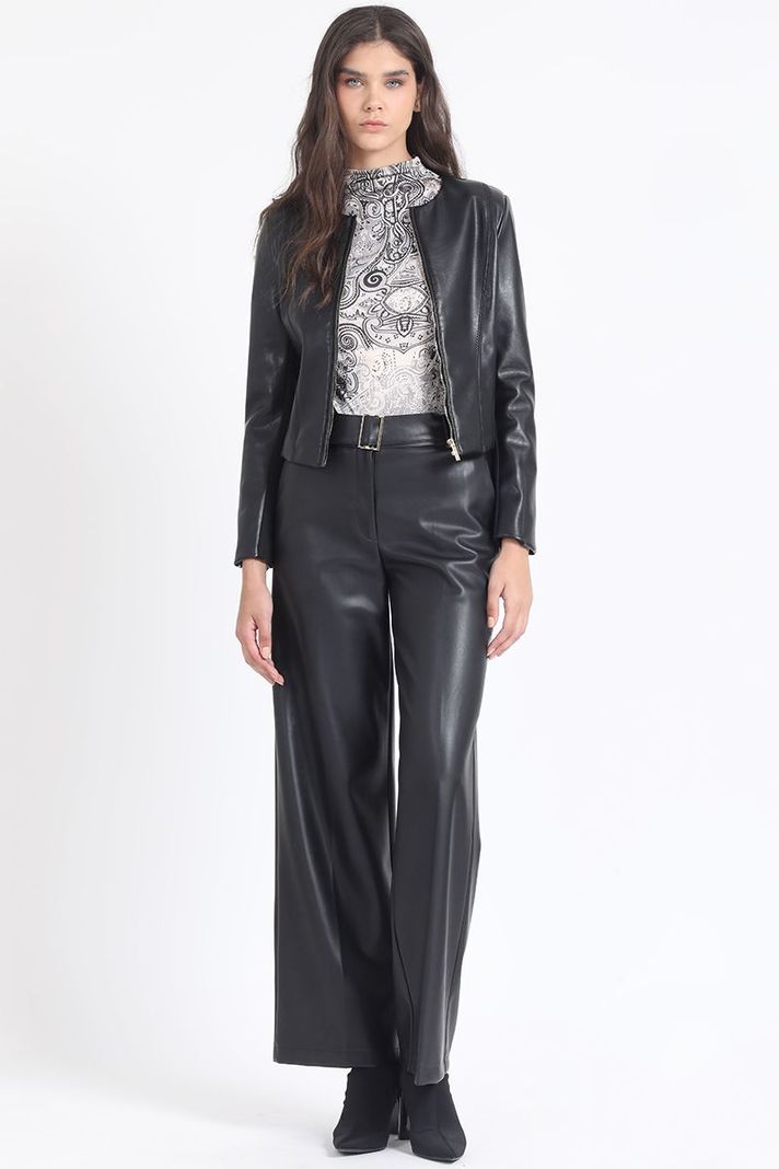 Chaqueta Corta Efecto Cuero Mix, Negro Liola-1