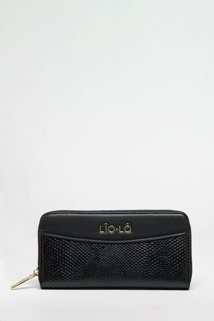 Billetera Efecto Cuero Piton, Negra Liola-0