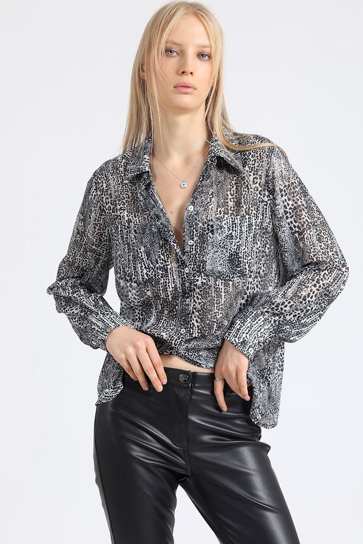 Blusa Estampado Animal Print, Gris Liola-0