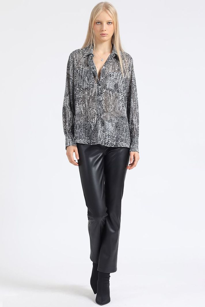 Blusa Estampado Animal Print, Gris Liola-1