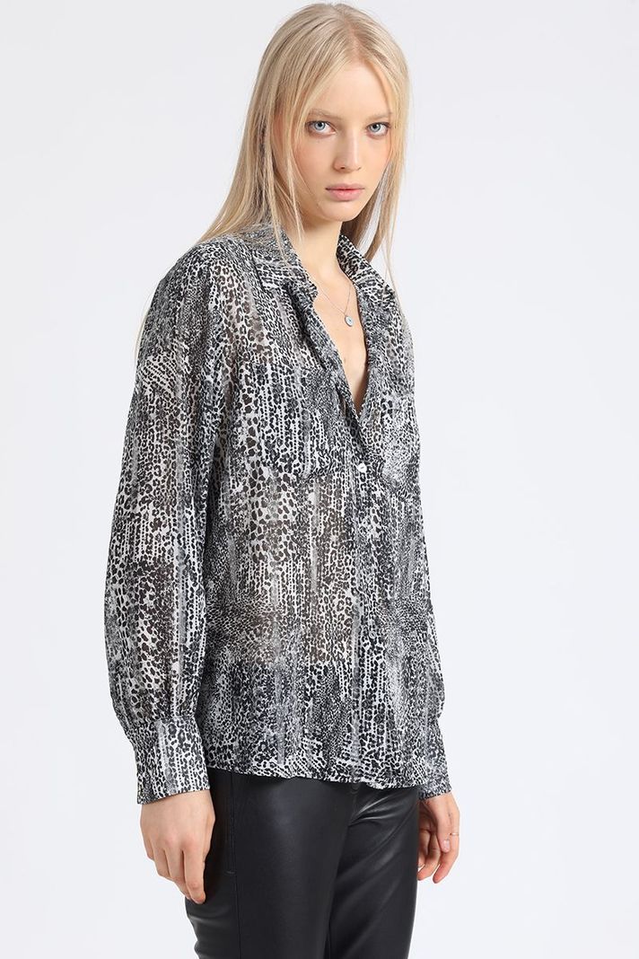 Blusa Estampado Animal Print, Gris Liola-2