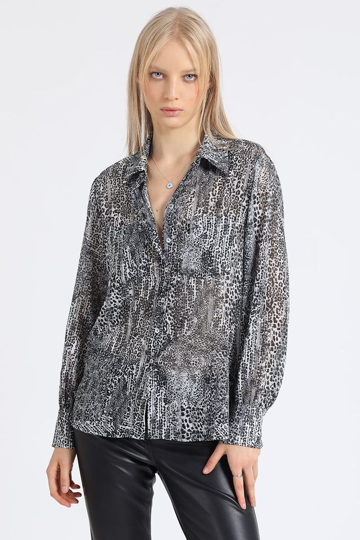 Blusa Estampado Animal Print, Gris Liola-3