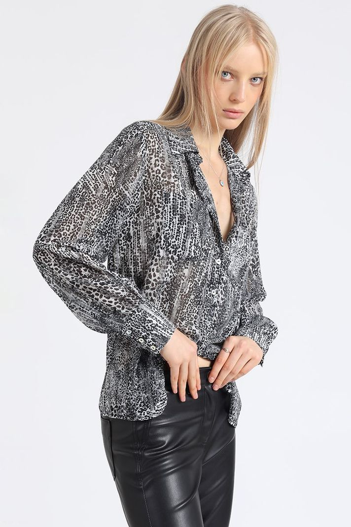 Blusa Estampado Animal Print, Gris Liola-5