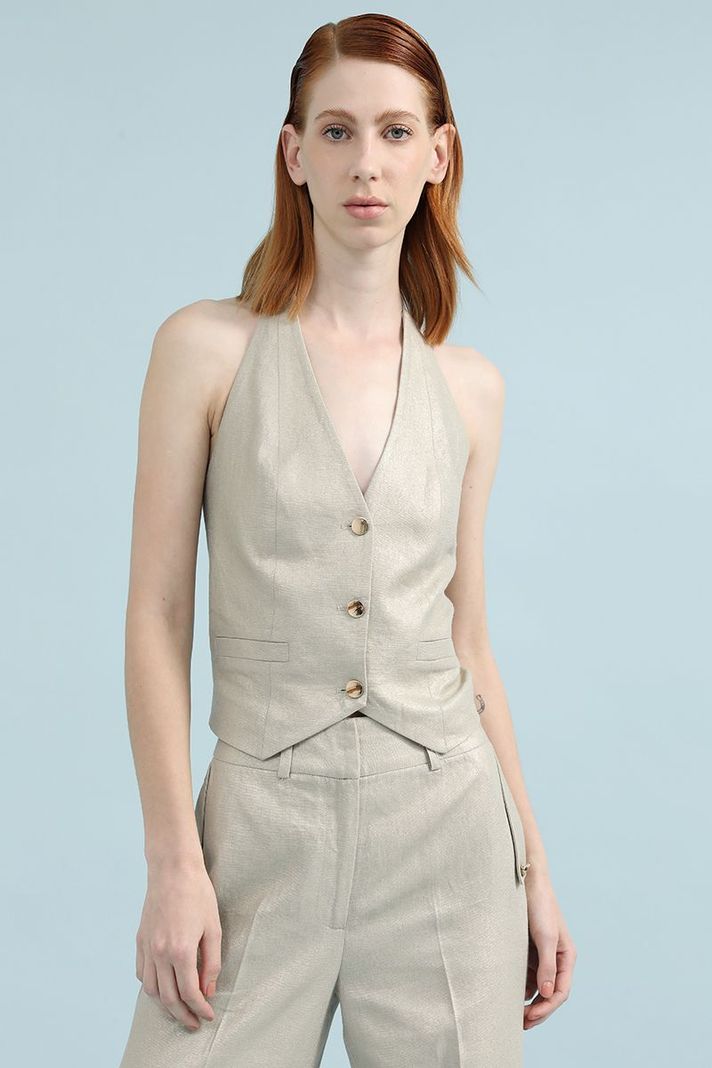 Top Halter Con Lino Folia, Beige Liola-0