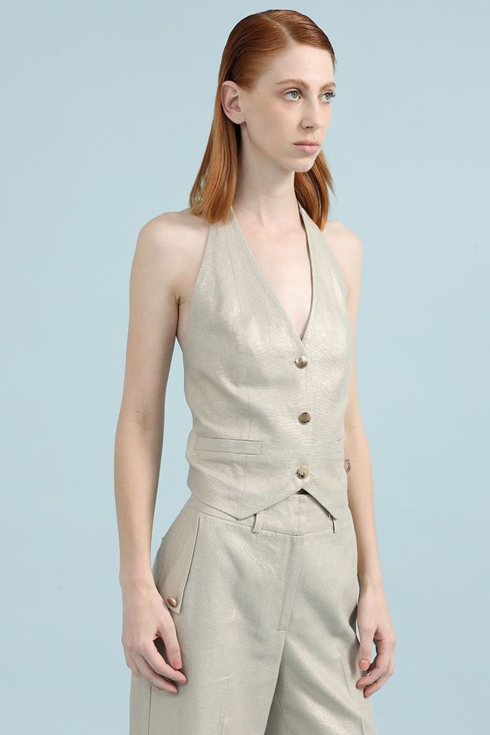 Top Halter Con Lino Folia, Beige Liola-3