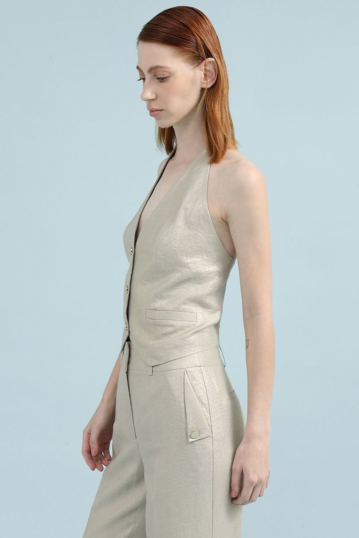 Top Halter Con Lino Folia, Beige Liola-4