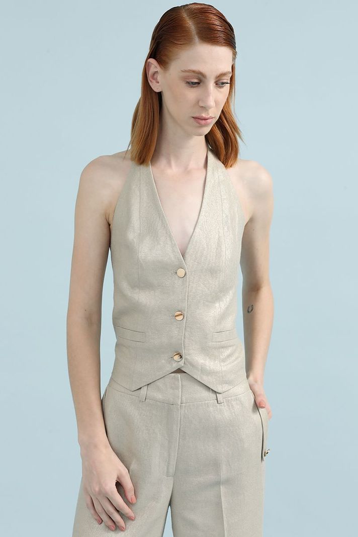 Top Halter Con Lino Folia, Beige Liola-6