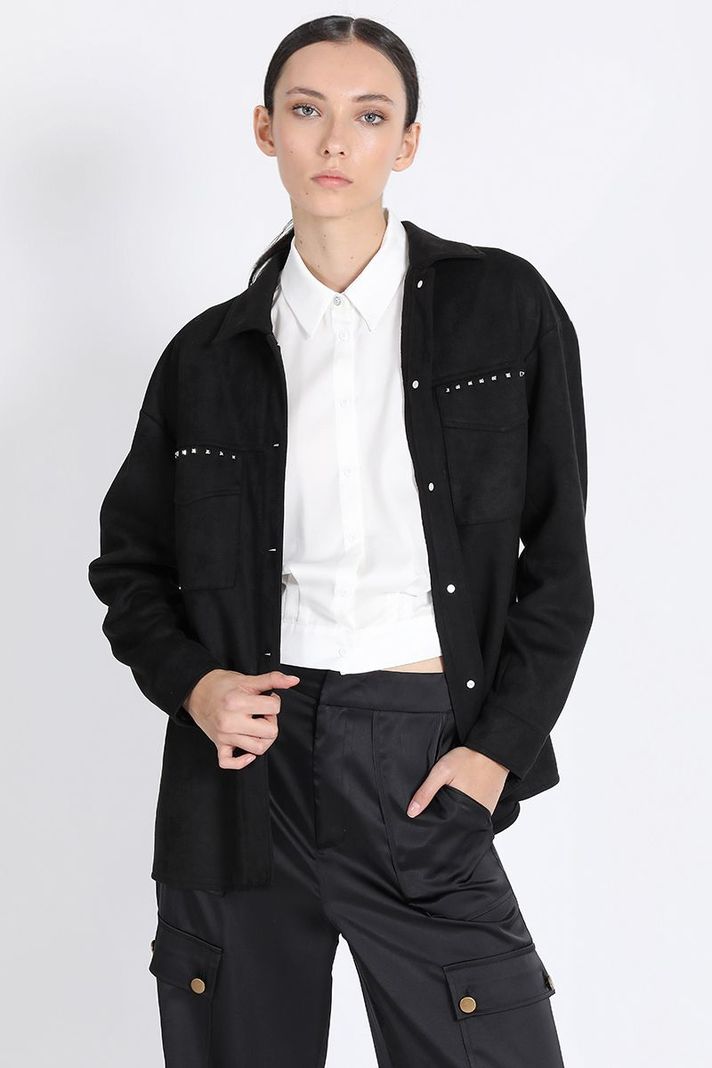Sobrecamisa Efecto Gamuza Con Remaches, Negro Liola-0