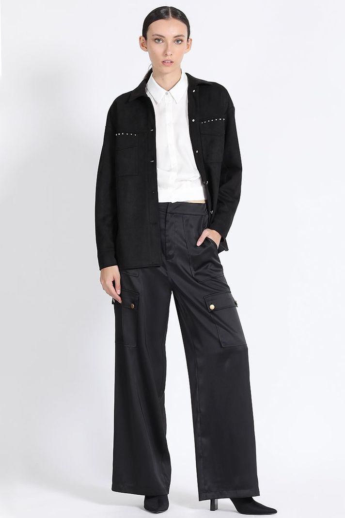Sobrecamisa Efecto Gamuza Con Remaches, Negro Liola-1