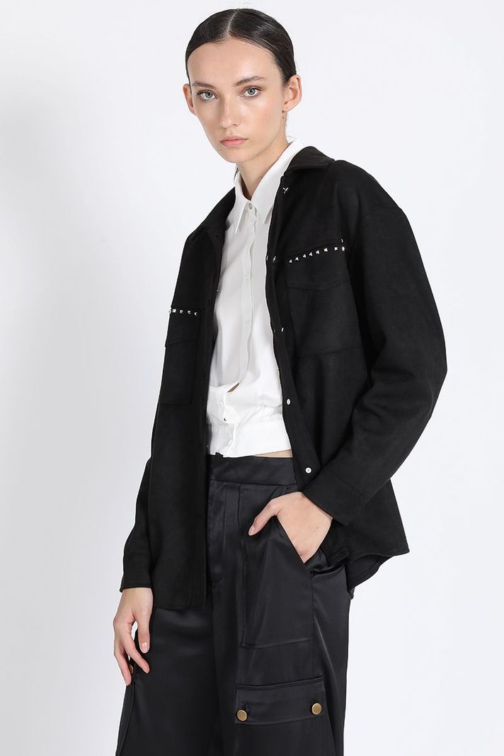 Sobrecamisa Efecto Gamuza Con Remaches, Negro Liola-2