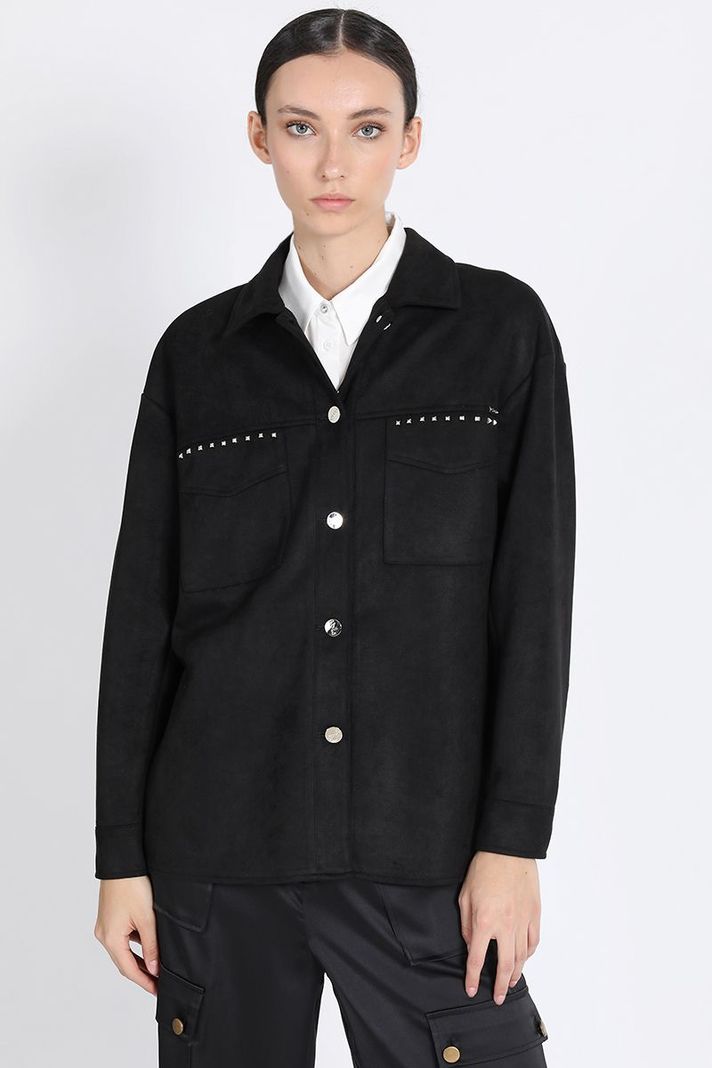 Sobrecamisa Efecto Gamuza Con Remaches, Negro Liola-3