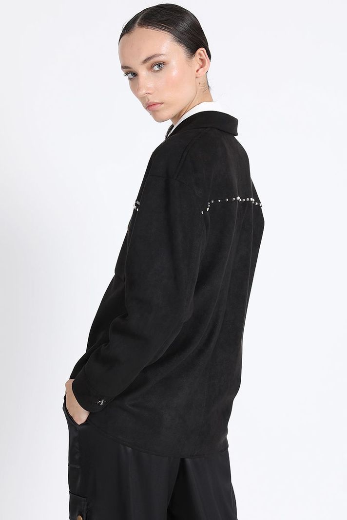 Sobrecamisa Efecto Gamuza Con Remaches, Negro Liola-4