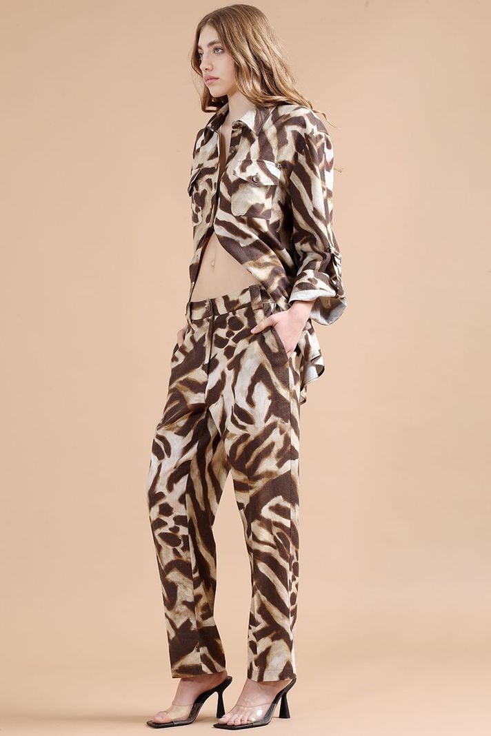 Pantalon Sastre, Con Lino, Animal Print, Cafe Liola-1