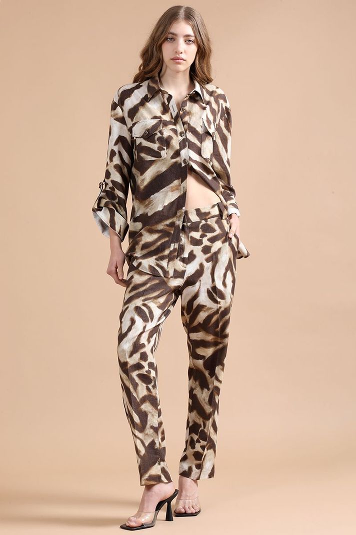 Pantalon Sastre, Con Lino, Animal Print, Cafe Liola-2