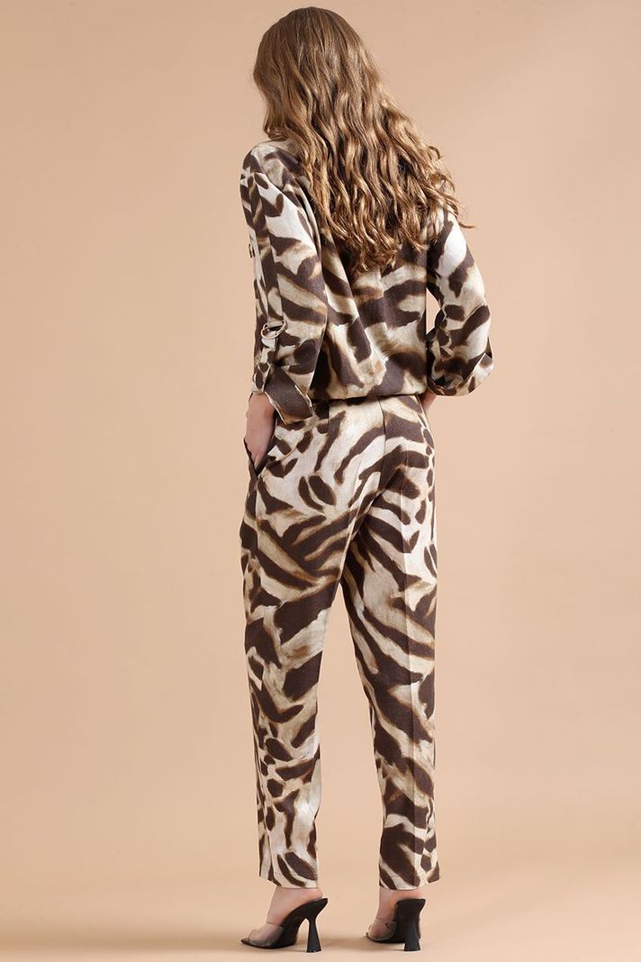 Pantalon Sastre, Con Lino, Animal Print, Cafe Liola-3