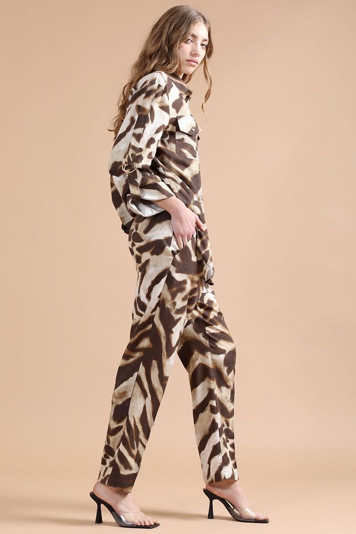 Pantalon Sastre, Con Lino, Animal Print, Cafe Liola-4