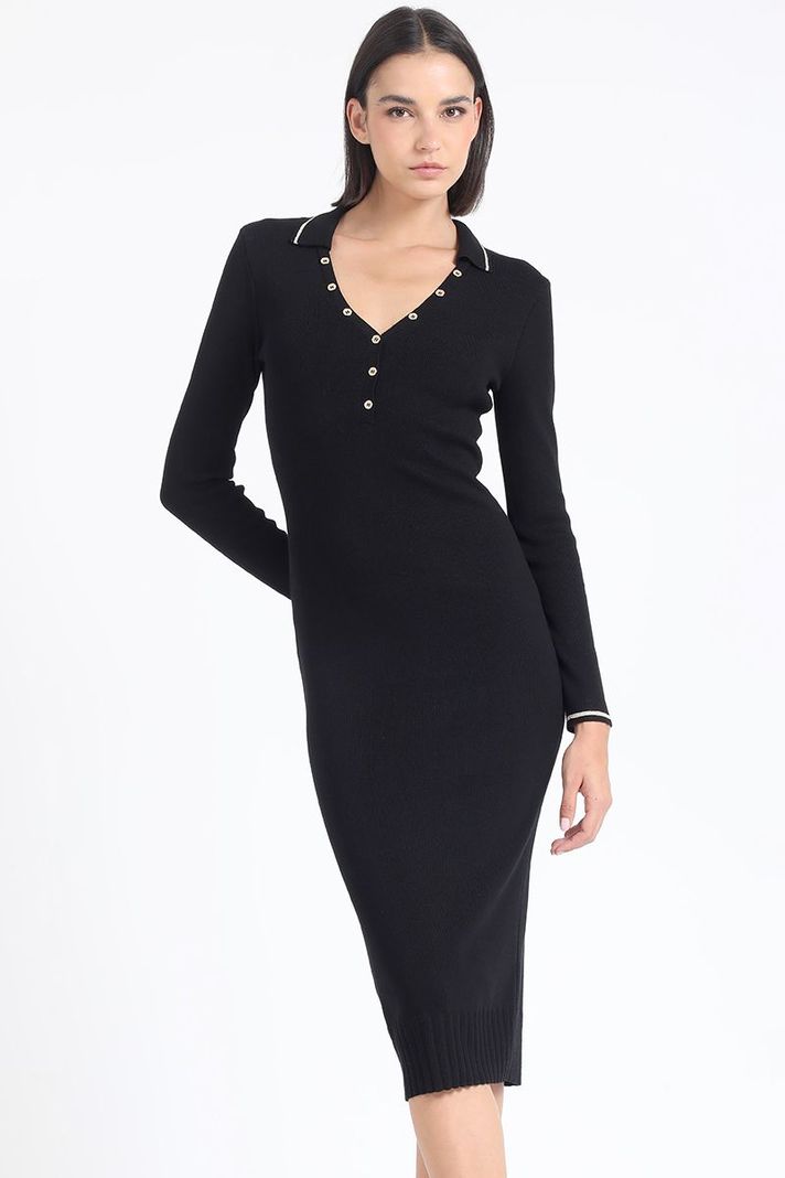Vestido Midi Tejido Punto, Negro Liola-0