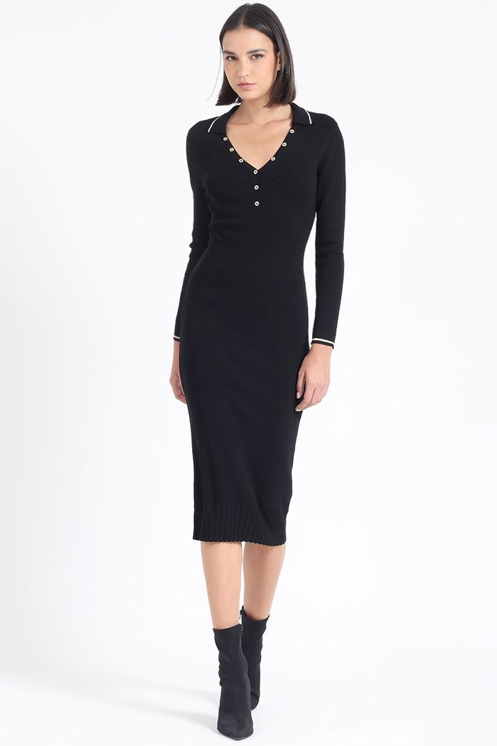 Vestido Midi Tejido Punto, Negro Liola-1