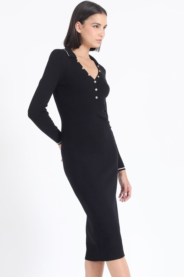 Vestido Midi Tejido Punto, Negro Liola-2