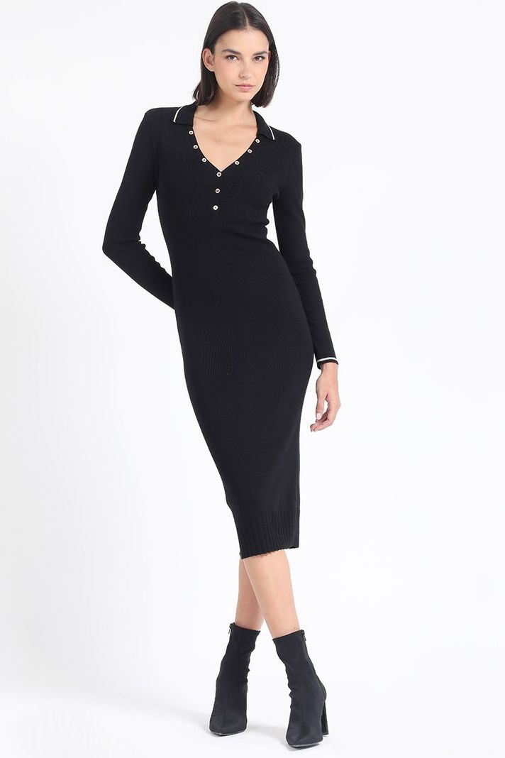 Vestido Midi Tejido Punto, Negro Liola-5