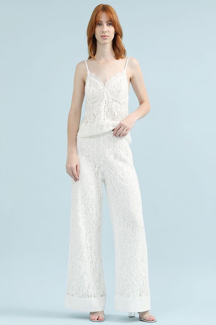 Pantalon Ancho Tiro Alto, Encaje, Crudo Liola-0